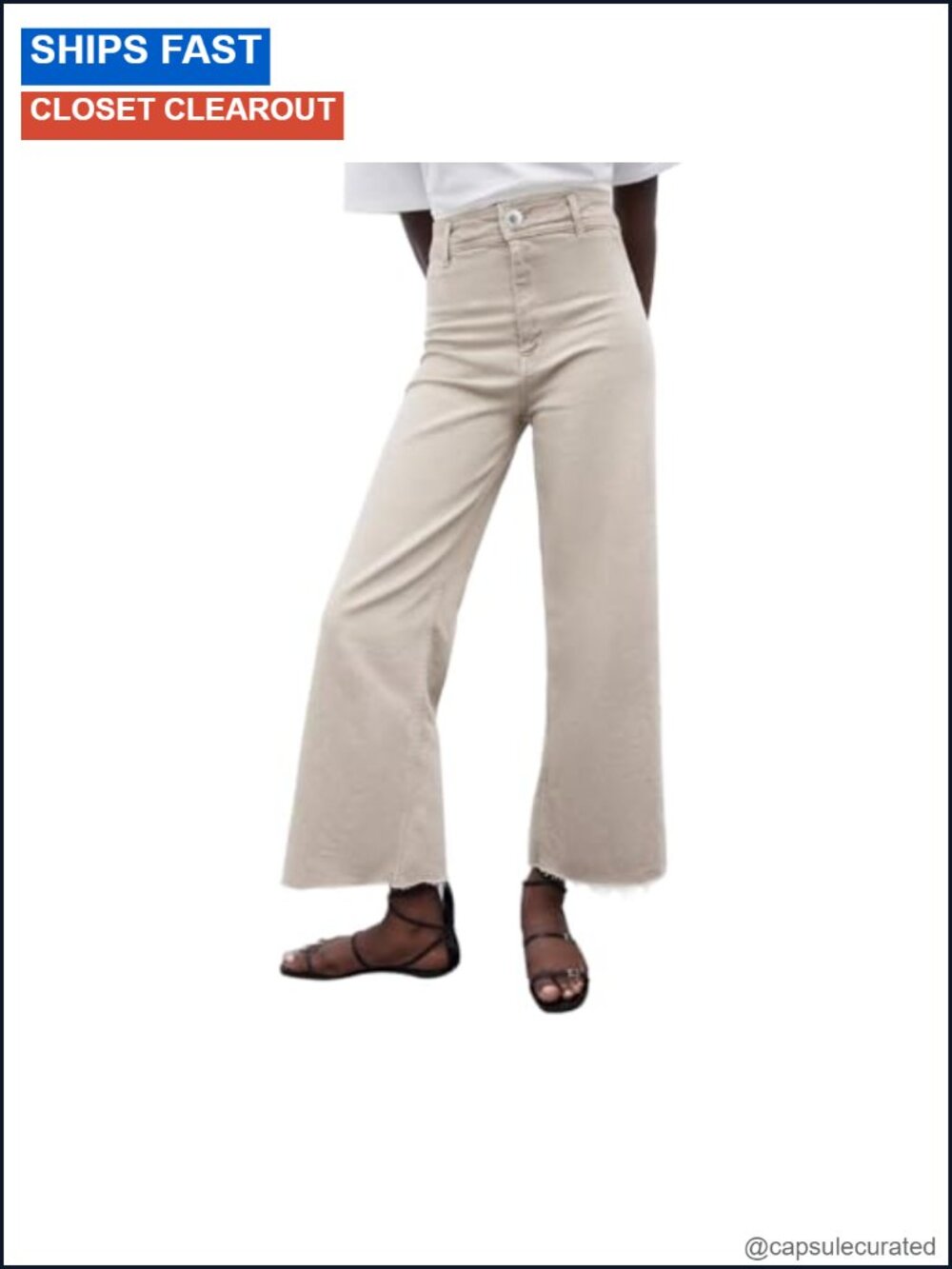 High Waisted Wide Leg Stretchy Frayed Hem Cotton Blend Jeans